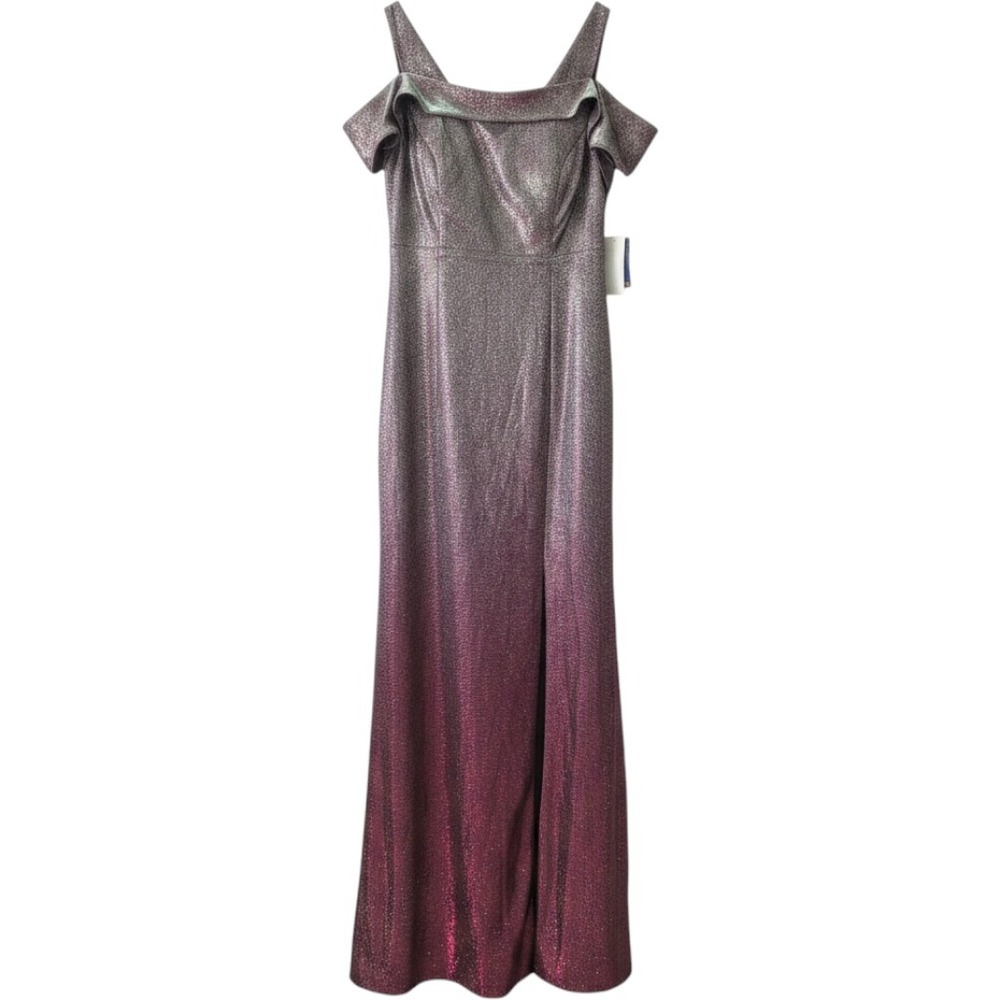 Nightway Gown Women 6 Berry Silver NEW Metallic Ombre Cold Shoulder Formal 21872